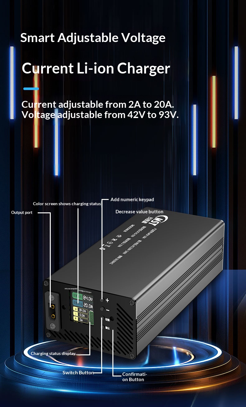 10-93V 2-30A Adjustable Charge - 84V 20A Smart Charger recension och pris